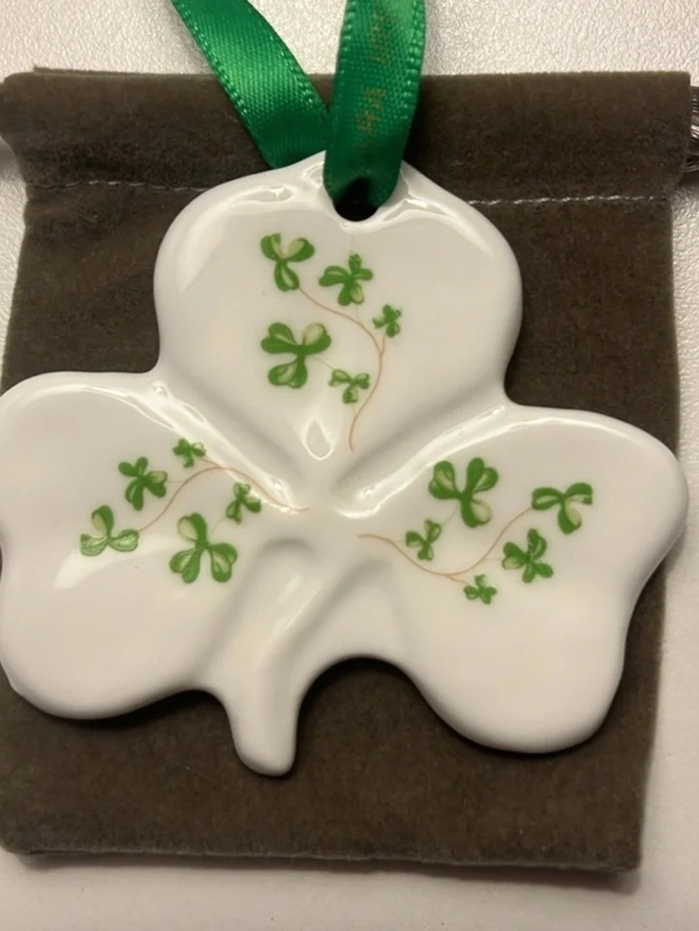Ceramic Shamrock Ornament with Green Clover Accents